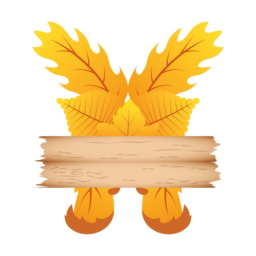 autumn branch with leafs and wooden label decorative crown vector