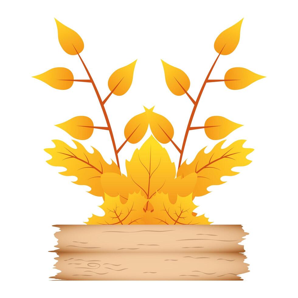 autumn branch with leafs and wooden label decorative crown vector
