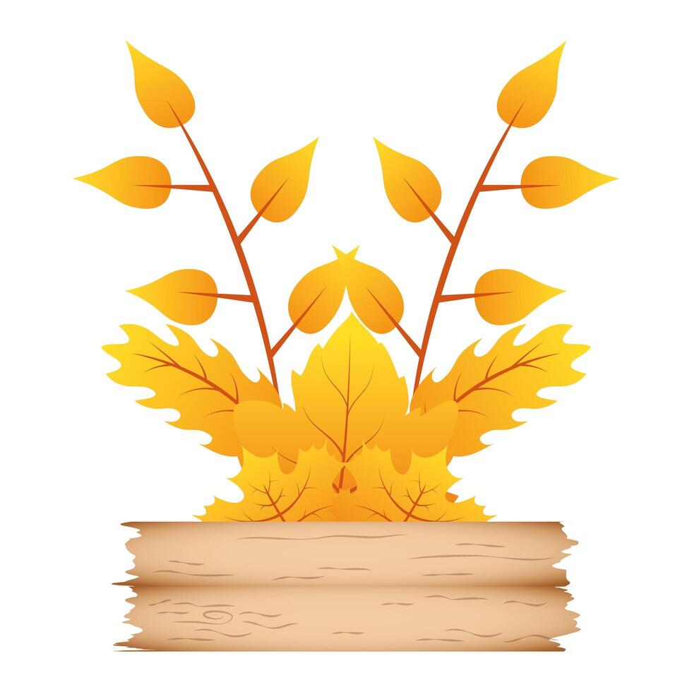 rama de otoño con hojas y etiqueta de madera corona decorativa vector