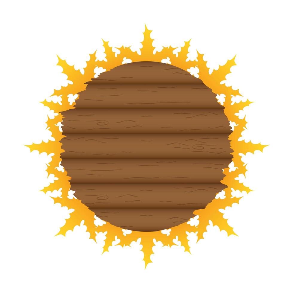 otoño marco circular de madera con decoración de hojas vector