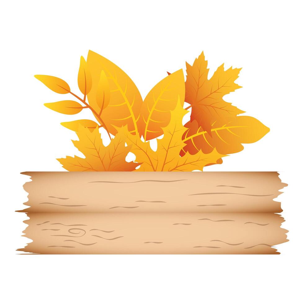 autumn branch with leafs and wooden label decorative crown vector