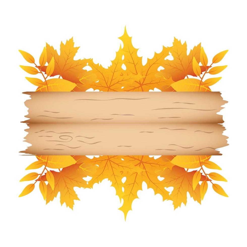 rama de otoño con hojas y etiqueta de madera corona decorativa vector