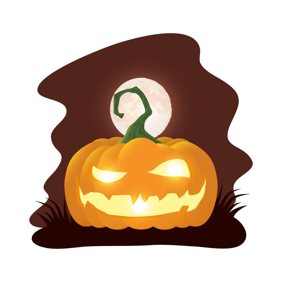 halloween pumpkin lamp with face at night character vector