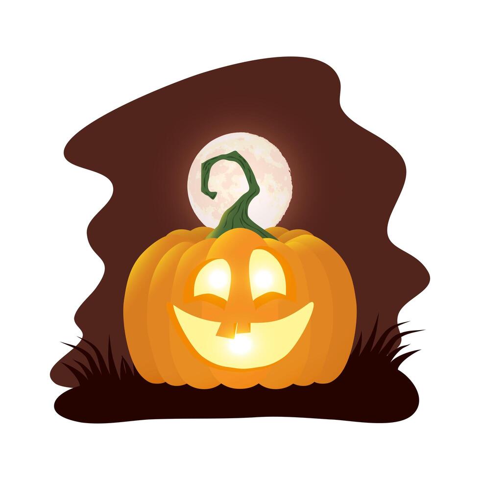 halloween pumpkin lamp with face at night character vector