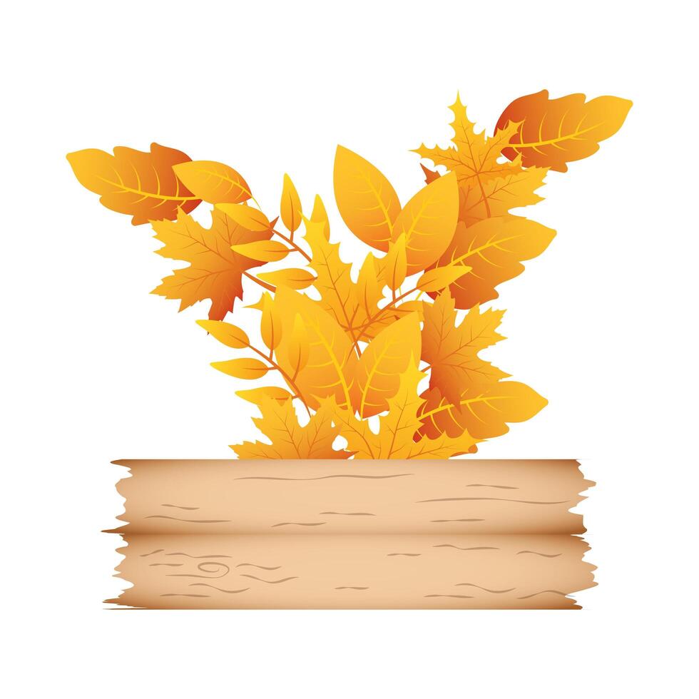 rama de otoño con hojas y etiqueta de madera corona decorativa vector