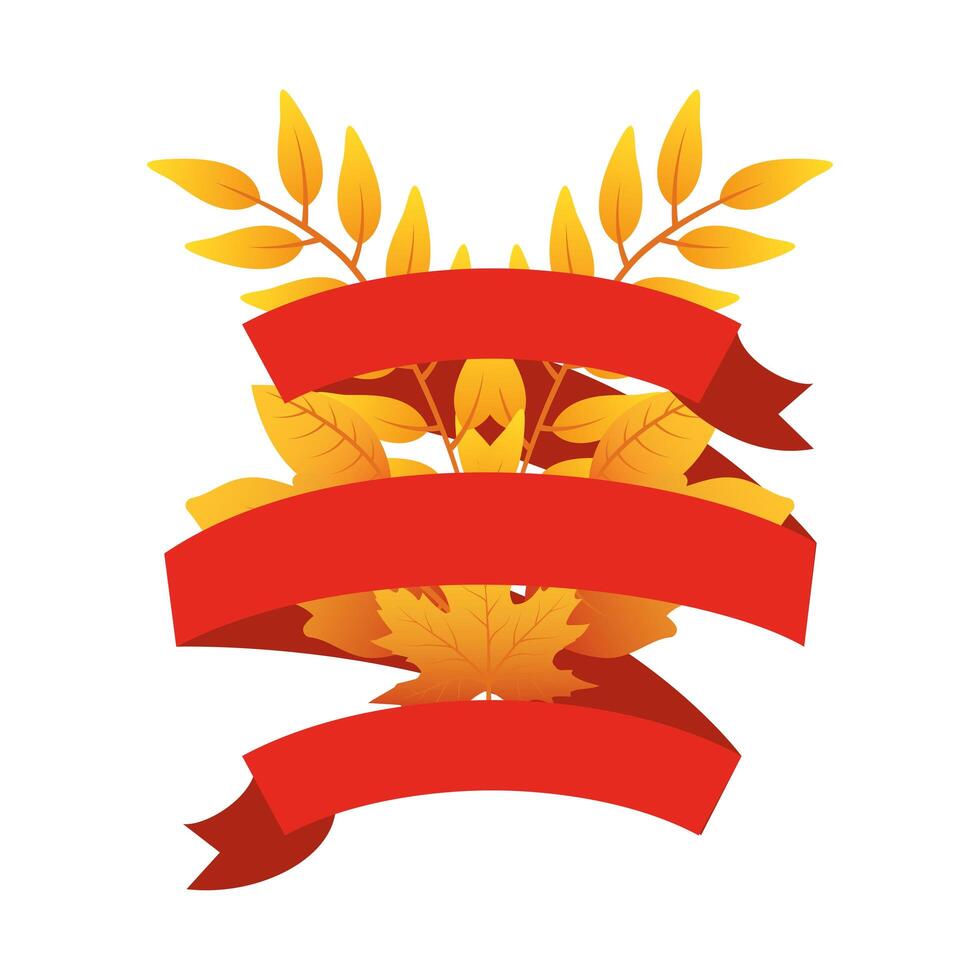 autumn branch with leafs and ribbon decorative crown vector