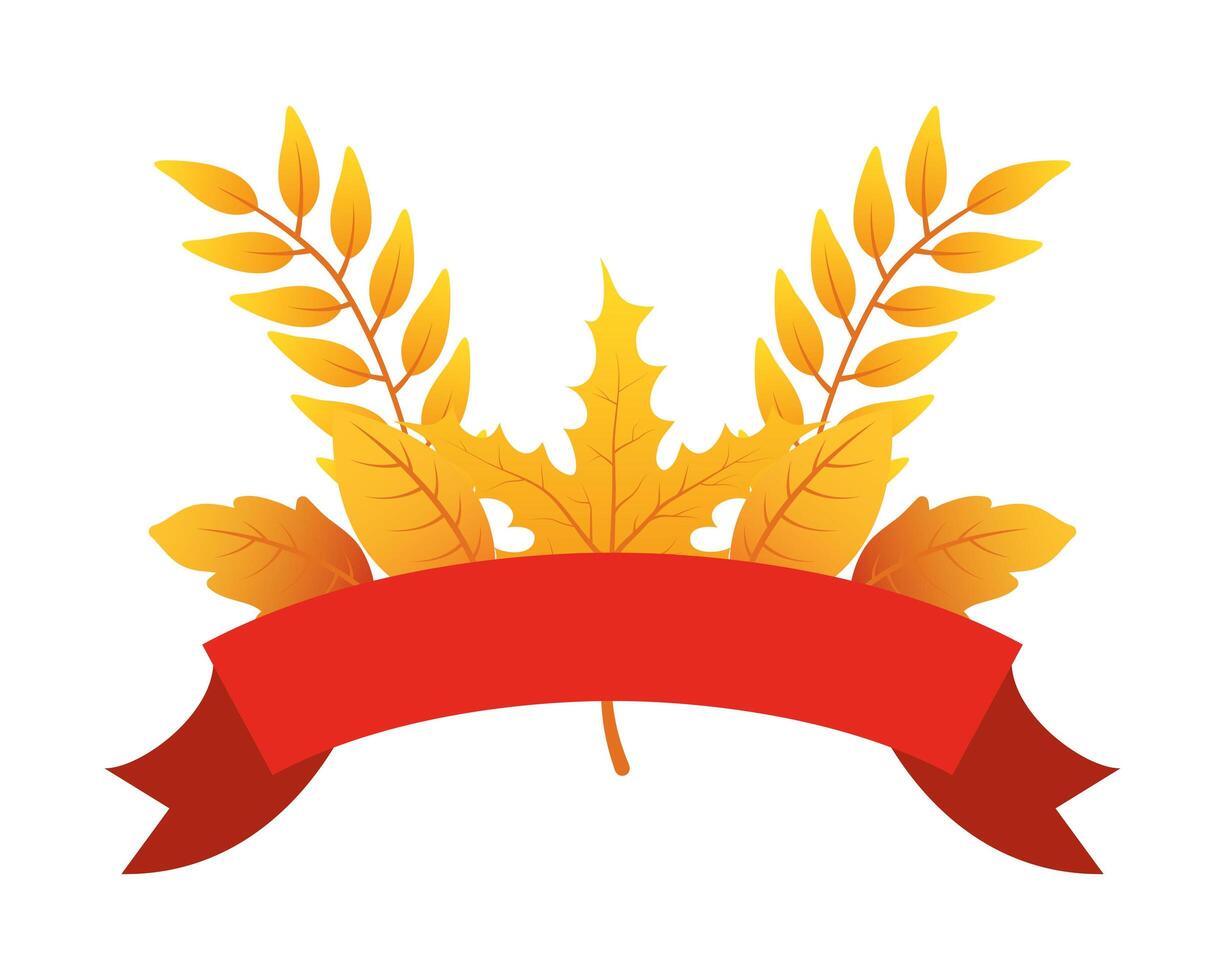 autumn branch with leafs and ribbon decorative crown vector