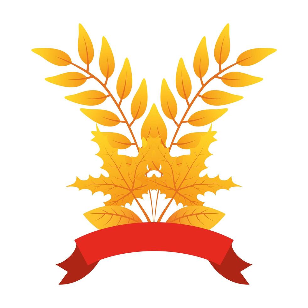 autumn branch with leafs and ribbon decorative crown vector