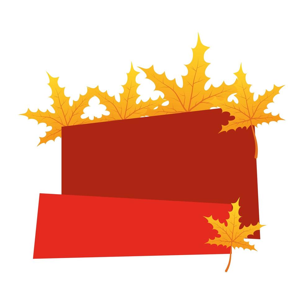 follaje de hojas de otoño estacional con etiqueta roja vector