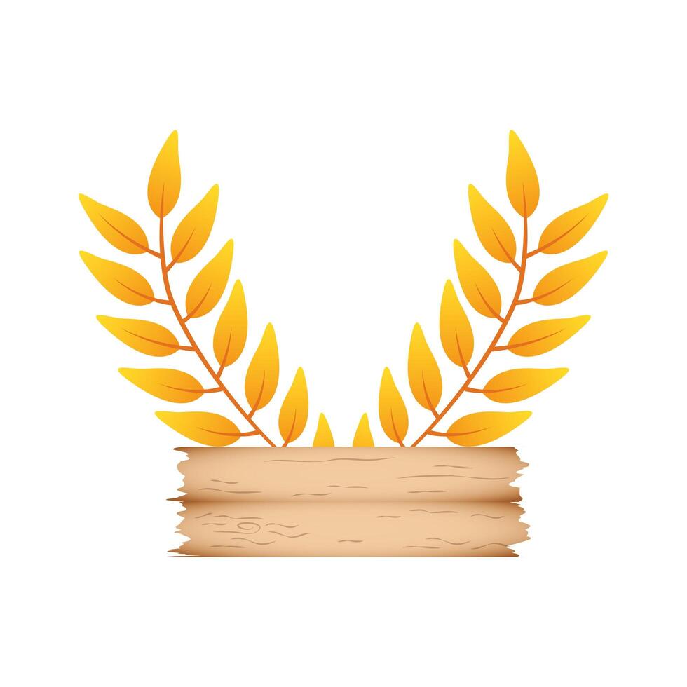 autumn branch with leafs and wooden label decorative crown vector