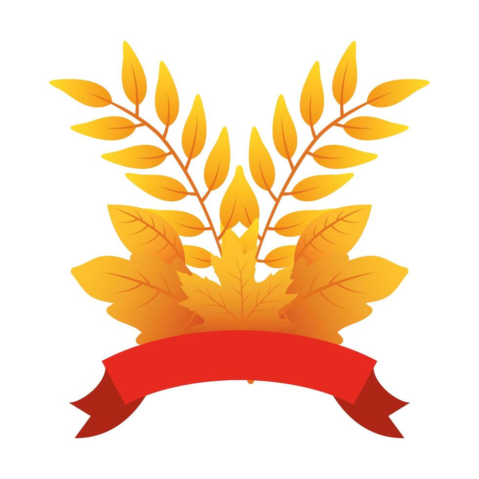 autumn branch with leafs and ribbon decorative crown vector