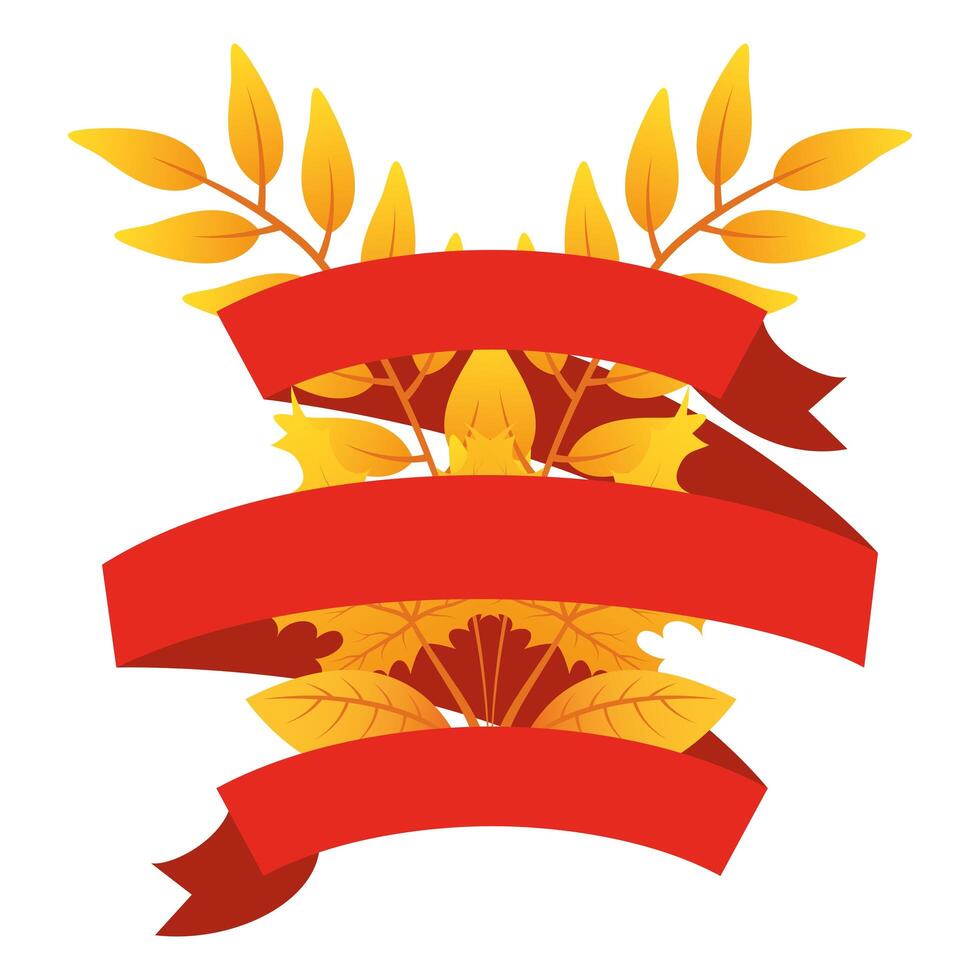 autumn branch with leafs and ribbon decorative crown vector