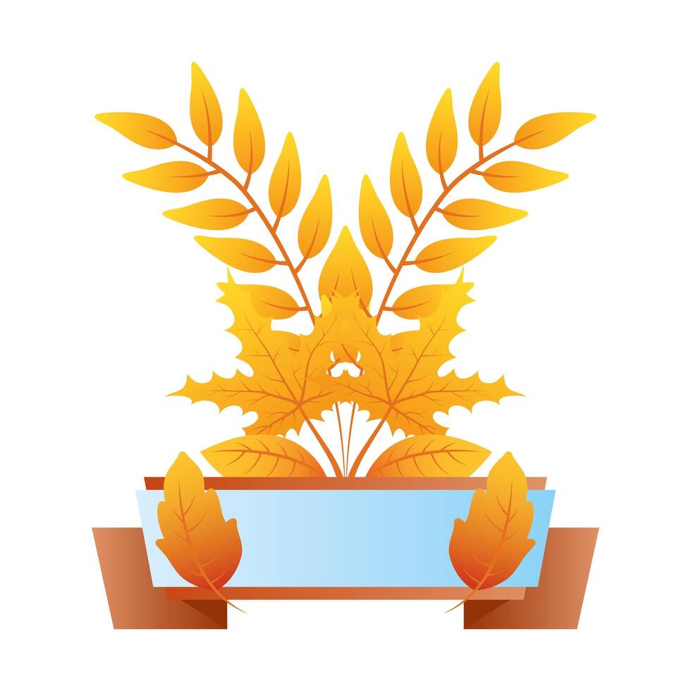 autumn branch with leafs blue label vector