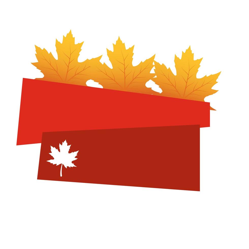 follaje de hojas de otoño estacional con etiqueta roja vector