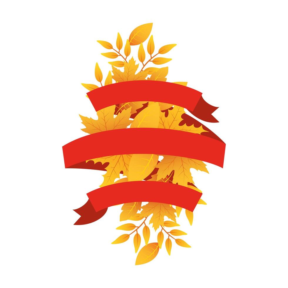 autumn branch with leafs and ribbon decorative crown vector