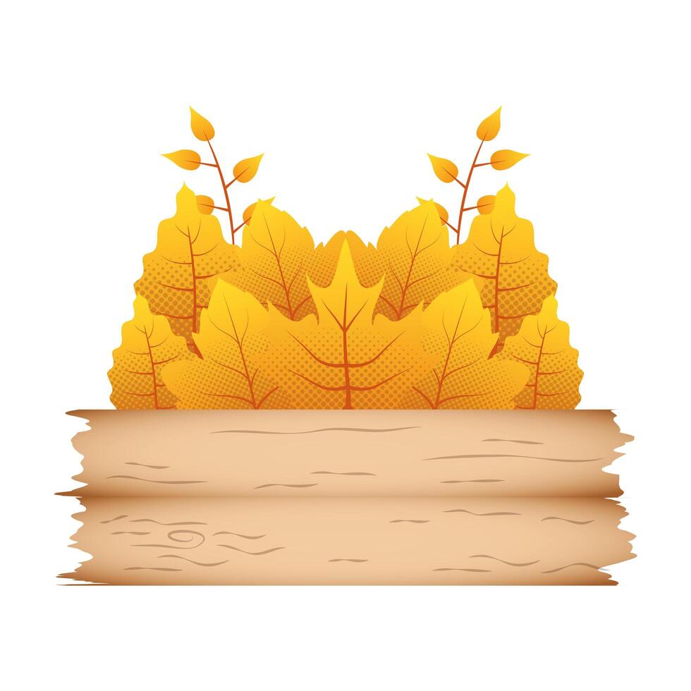 autumn branch with leafs and wooden label decorative crown vector