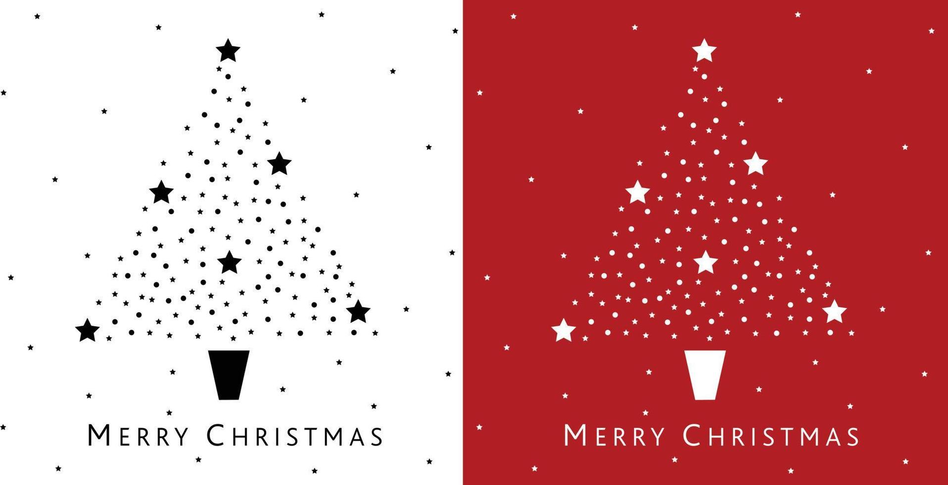 Simple abstract placement print design merry christmas tree, black on white, white on red, for christmas card, print, decoration, scrapbooking, invitation, stencil, sticker, wallpaper, gift wrapping vector