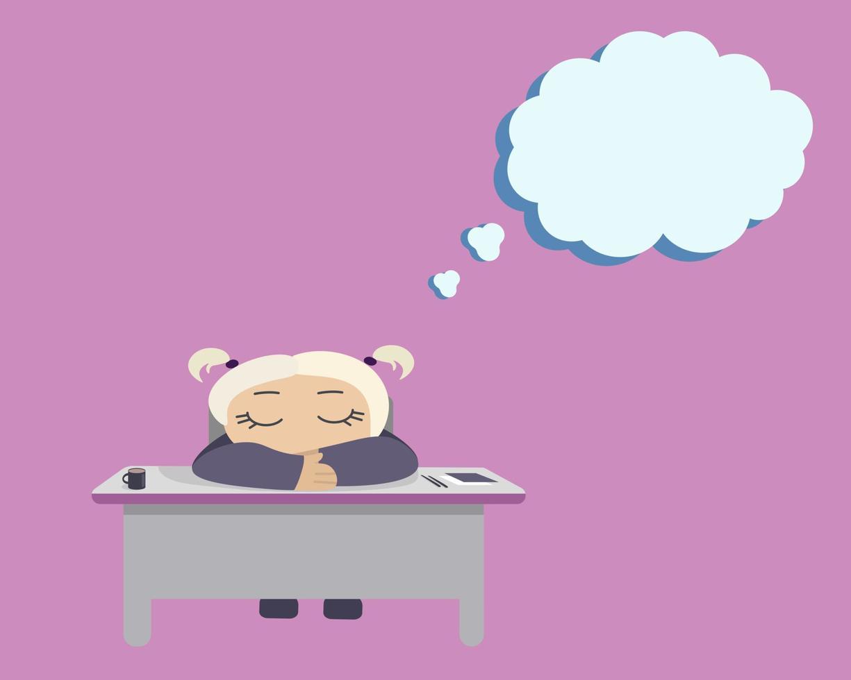 Girl sleeps at work. Thought cloud vector