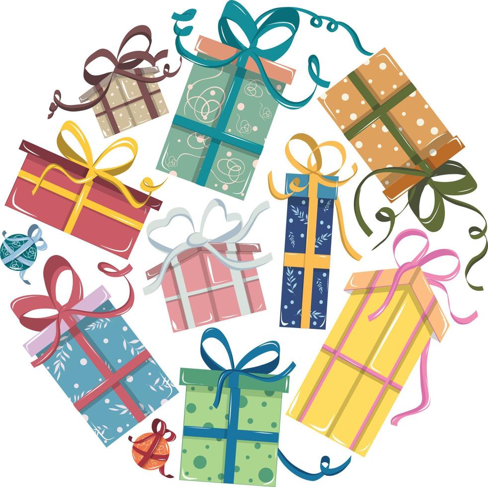 Set of presents for Christmas tree, gifts packed with ribbons vector