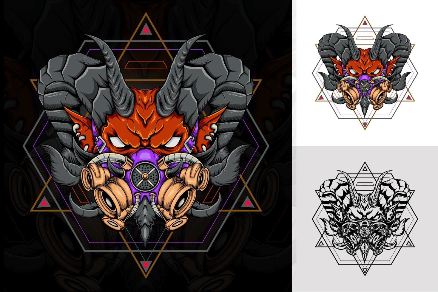 cabeza de diablo con respirador en la geometría sagrada vector