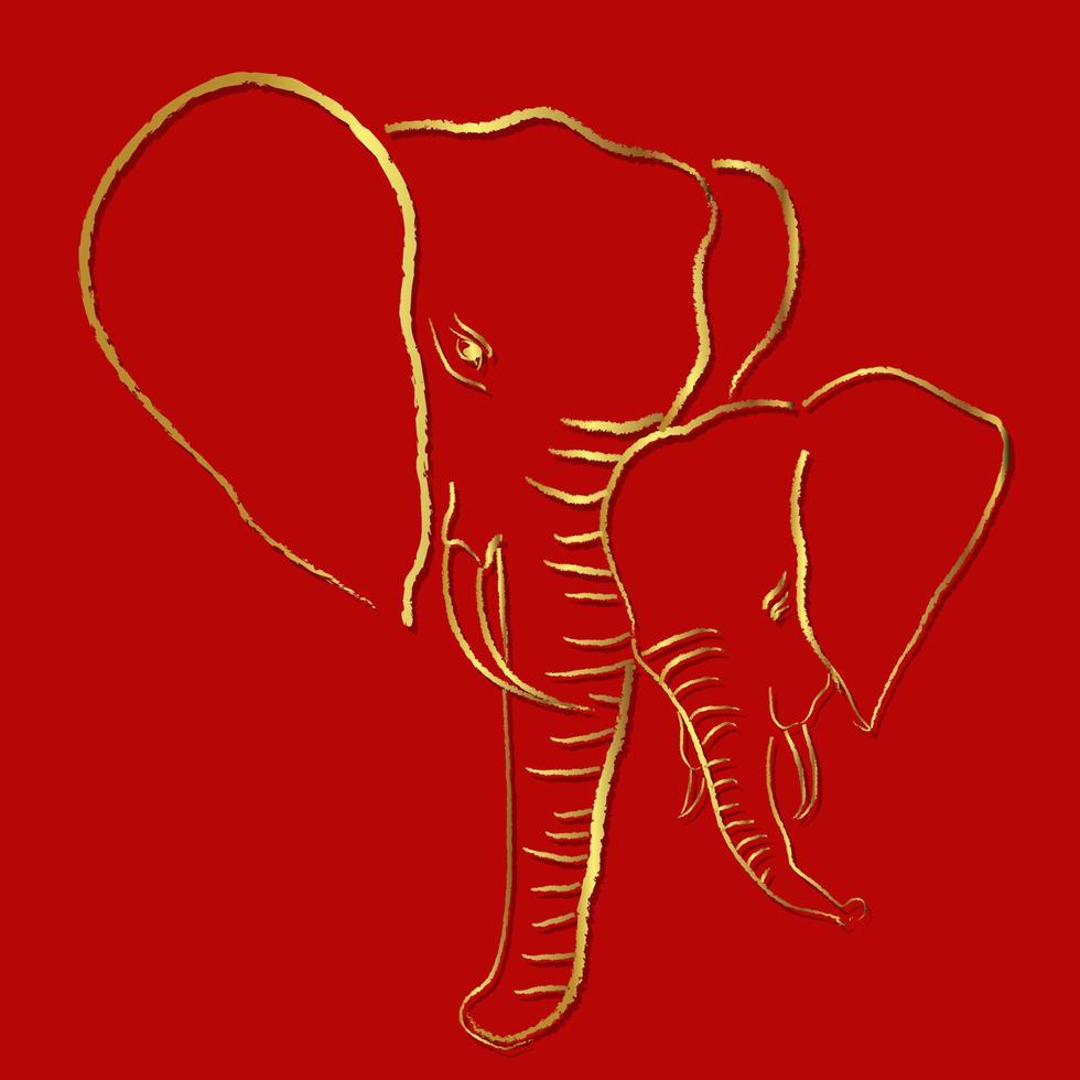 African elephants painting brush stroke ,vector design with golden border vector