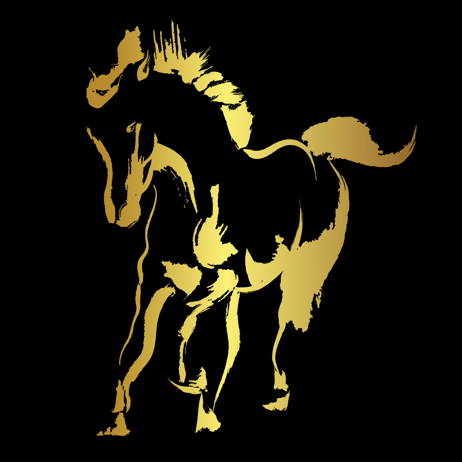 Golden horse with golden brush stroke isolate on black 4625889 Vector