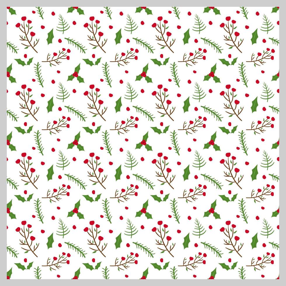 Christmas floral seamless pattern. Flat vector design for background, wallpaper, wrapping, texture, printing and scrapbook.