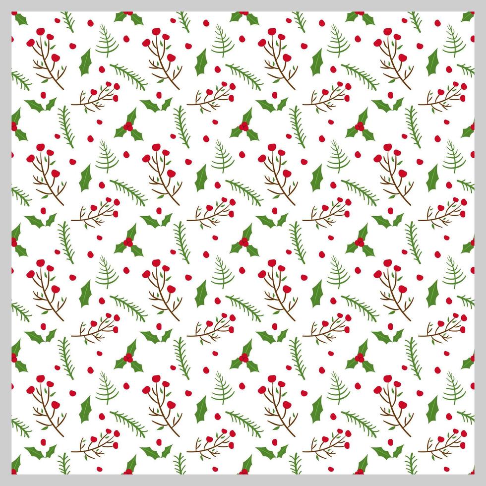 Christmas floral seamless pattern. Flat vector design for background, wallpaper, wrapping, texture, printing and scrapbook.