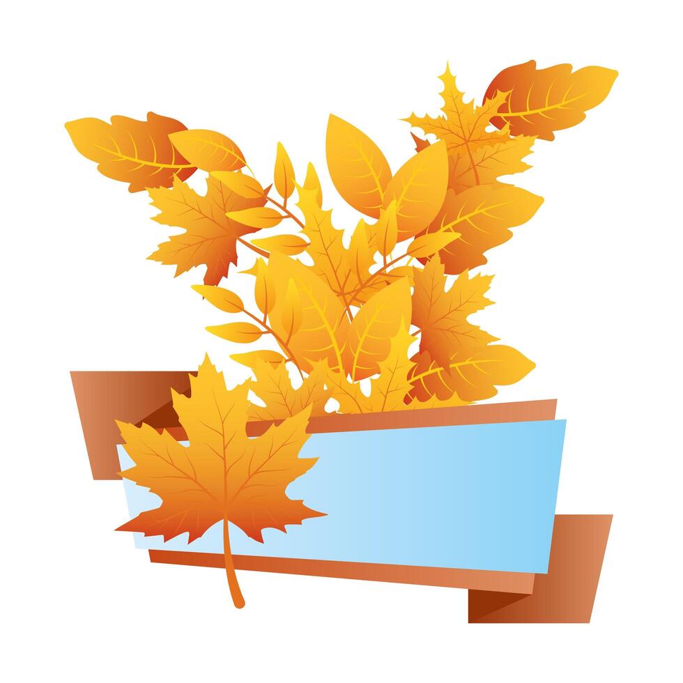 autumn branch with leafs blue label vector