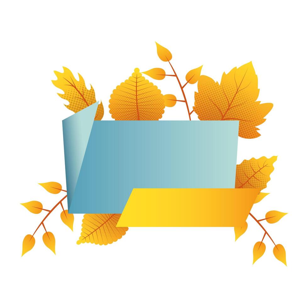 autumn branch with leafs blue label vector