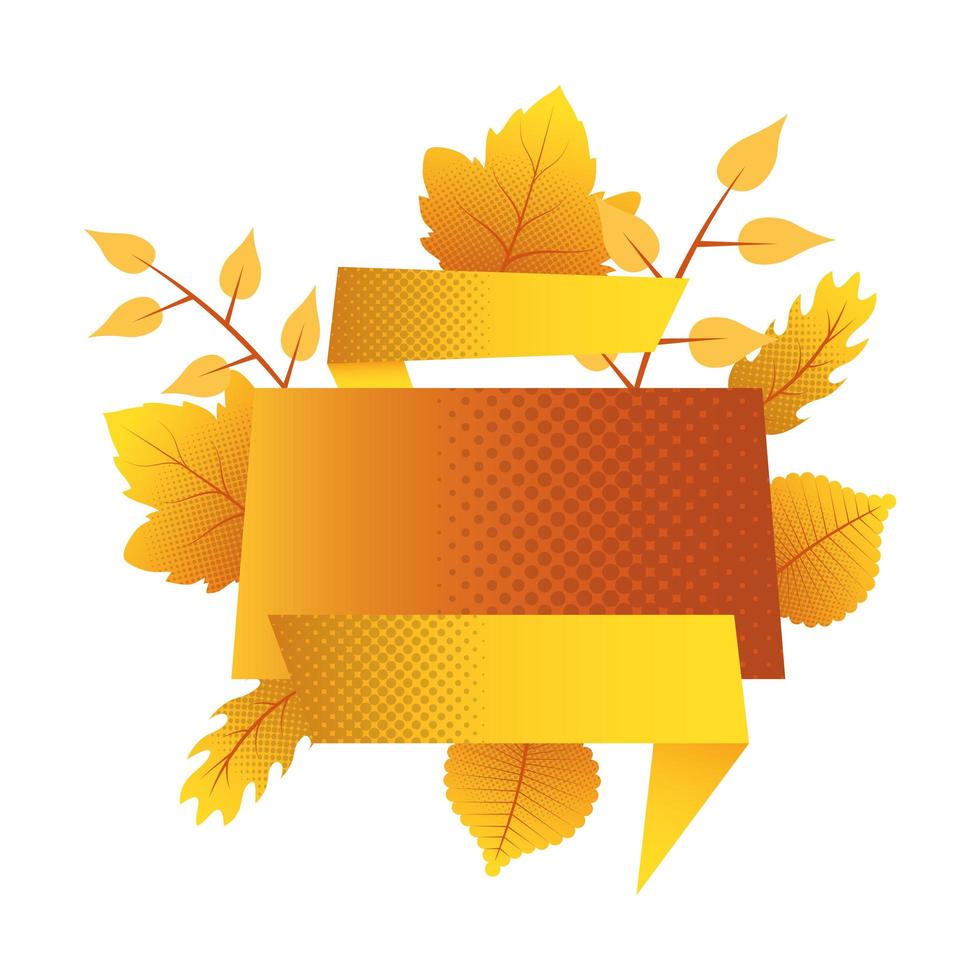 rama de otoño con hojas etiqueta dorada vector