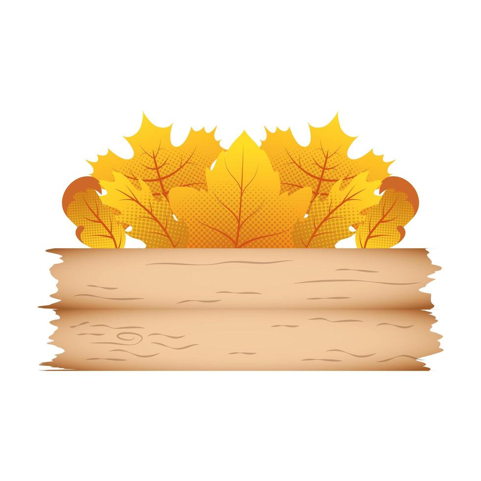 autumn branch with leafs and wooden label decorative crown vector