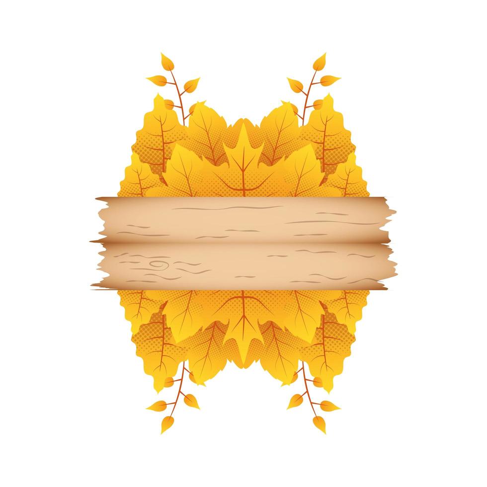 rama de otoño con hojas y etiqueta de madera corona decorativa vector