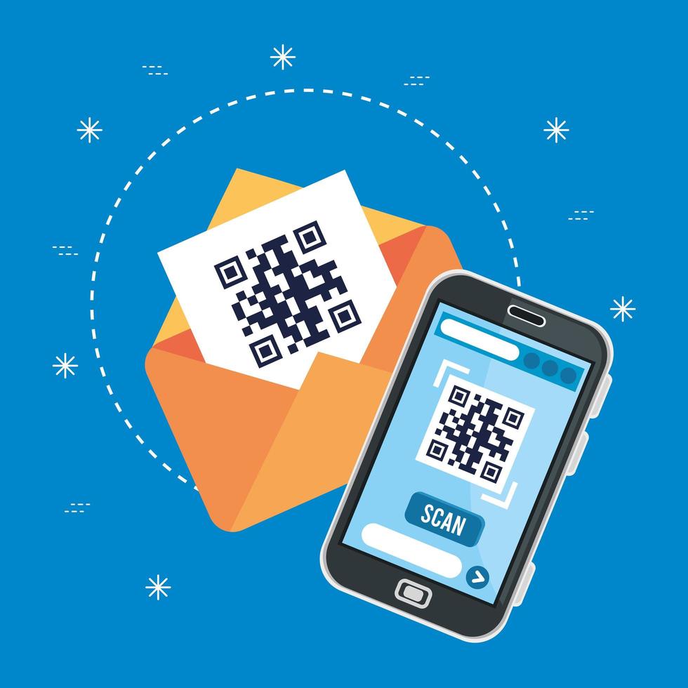 code qr in smartphone and envelope vector