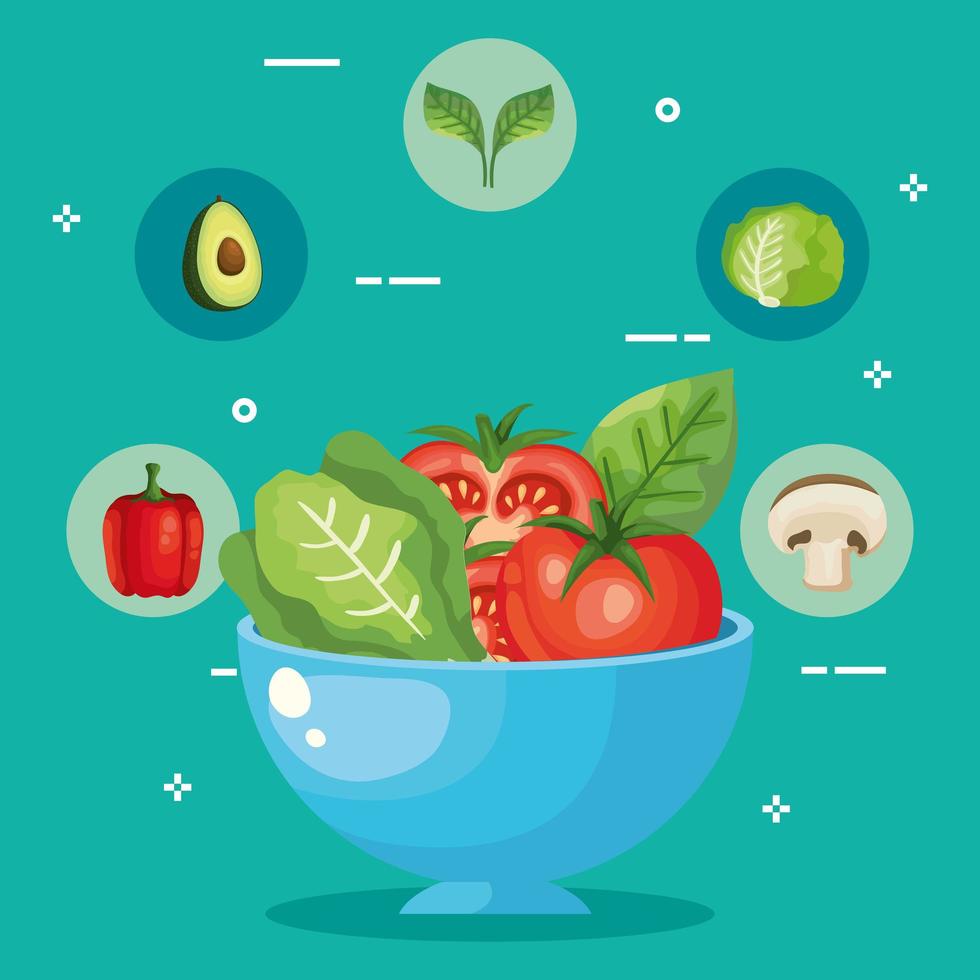 bowl with healthy and fresh vegetables vector