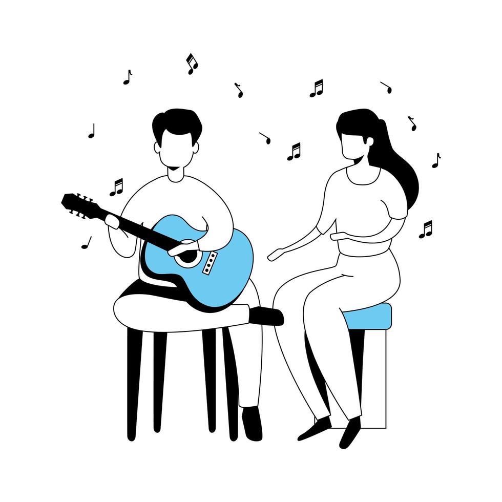 pareja, con, guitarra, aislado, icono vector