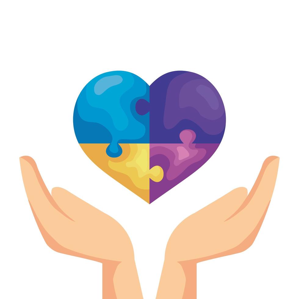 hands with heart of puzzle pieces icon vector