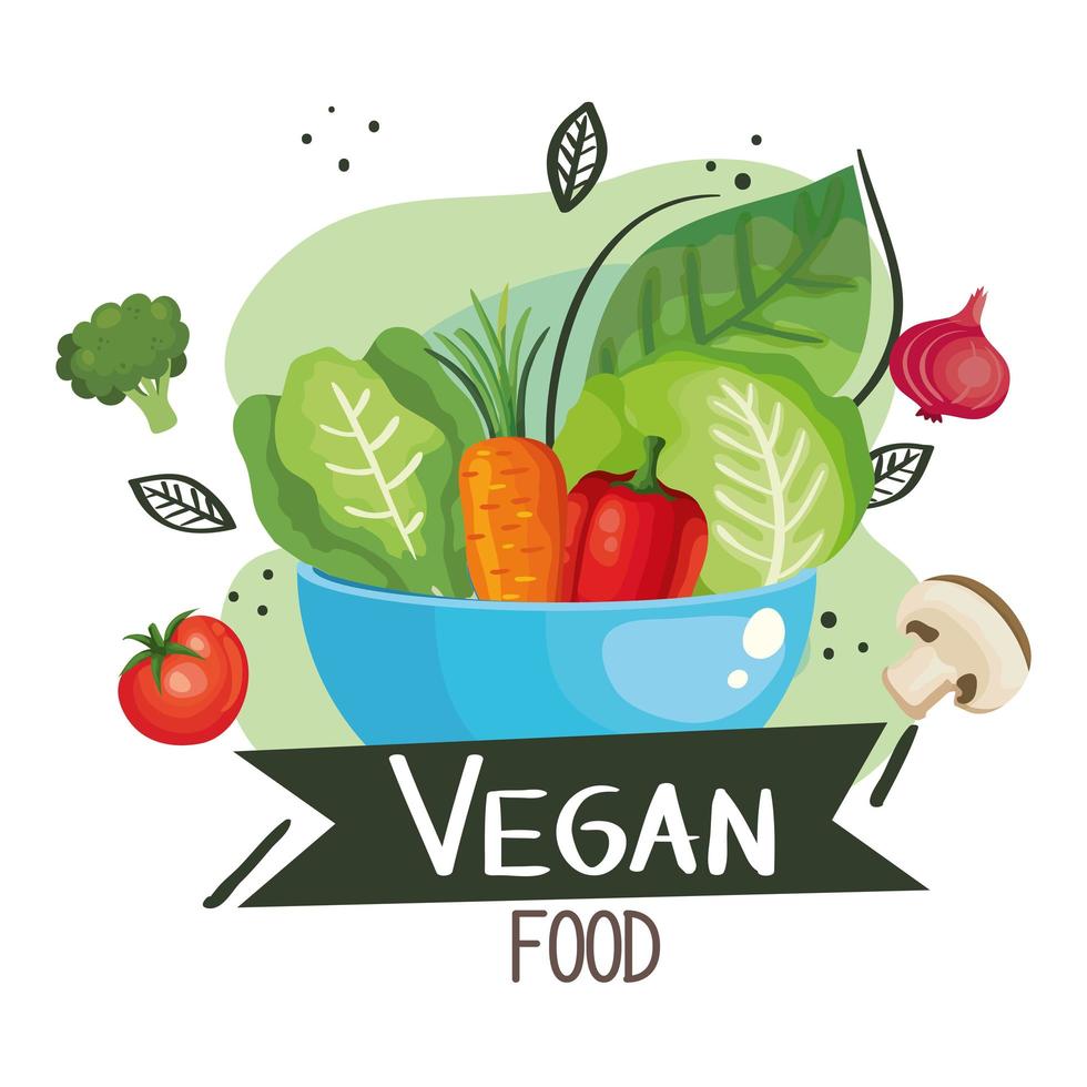 cartel de comida vegana con cuenco y verduras vector