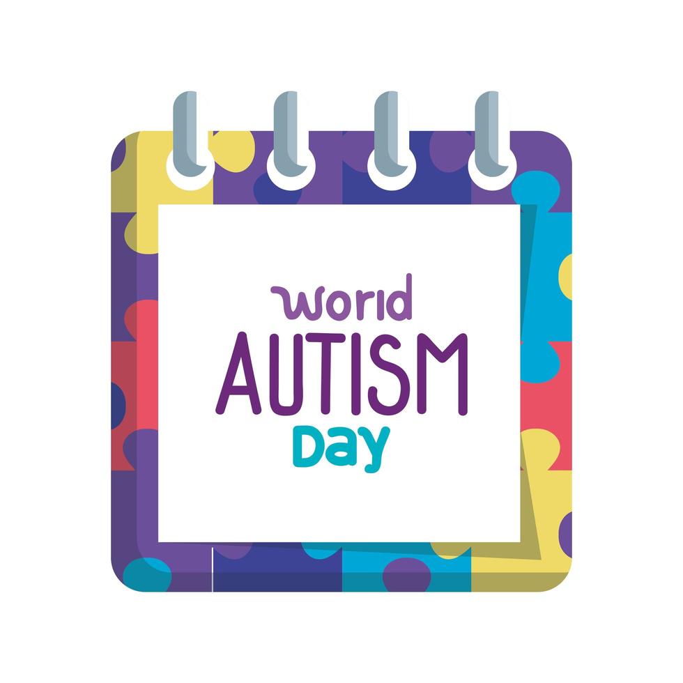 world autism day with calendar and puzzle pieces vector