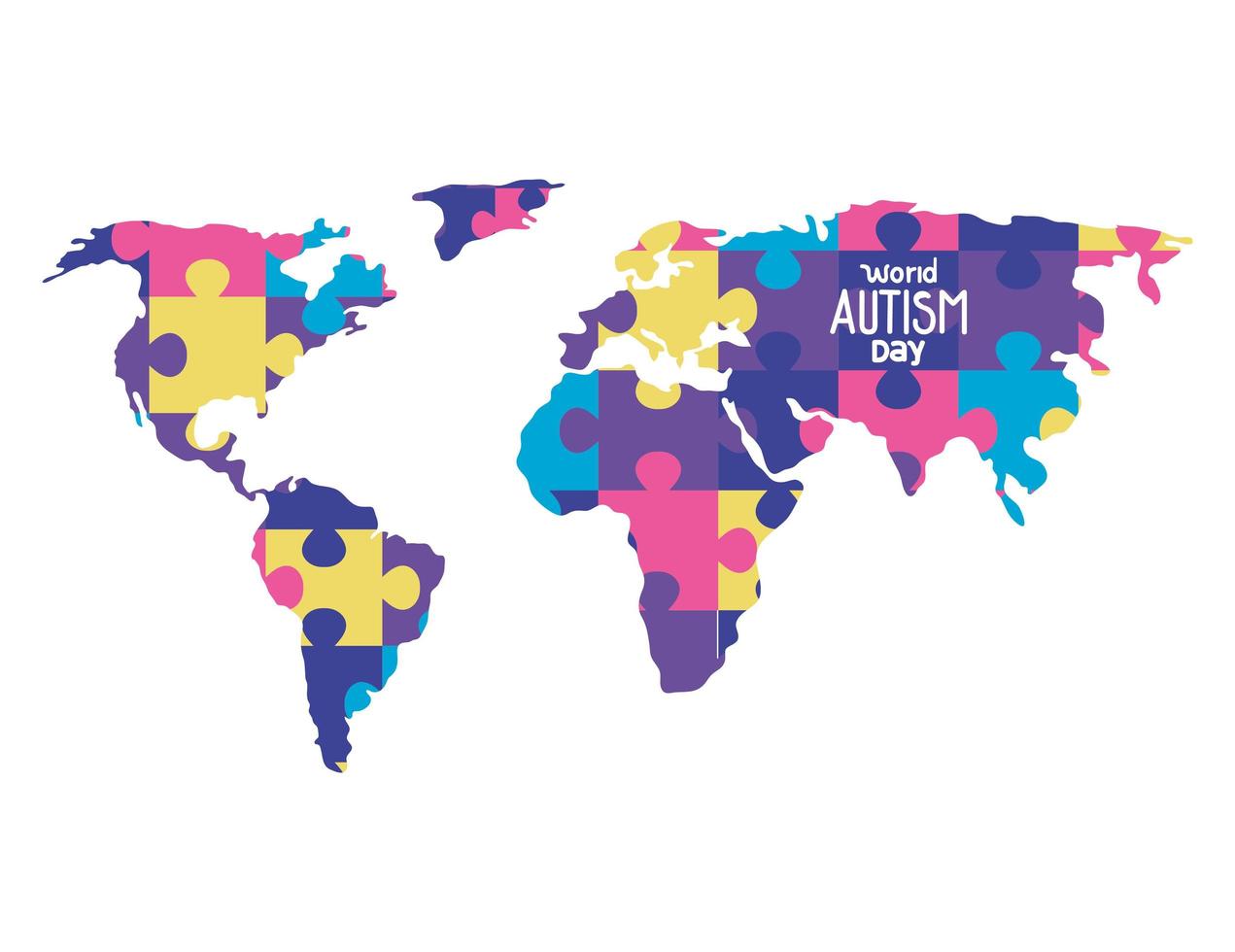 día mundial del autismo con mapa de piezas de rompecabezas vector