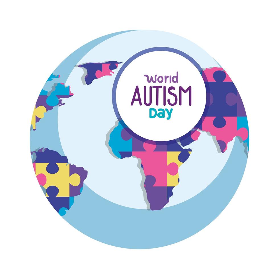 world autism day with world planet and puzzle pieces vector