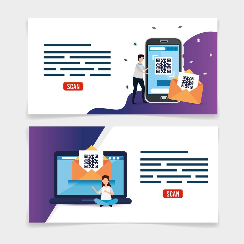 set poster of code qr and icons vector