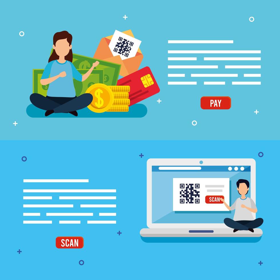 set poster of code qr and icons vector