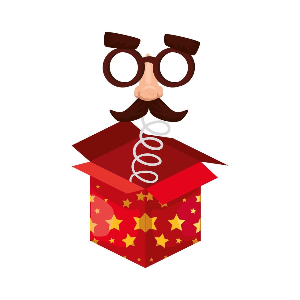 mask with glasses and moustache in box surprise vector