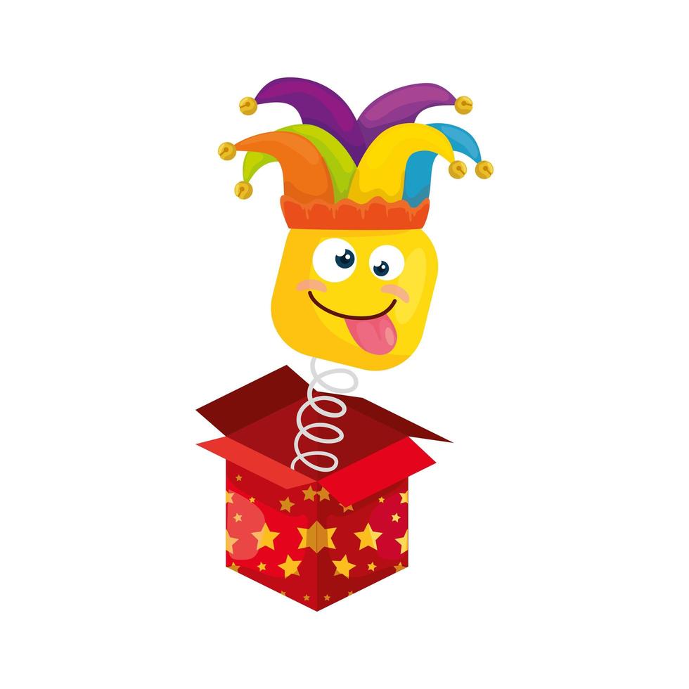 funny square emoticon crazy with hat buffon in box surprise vector