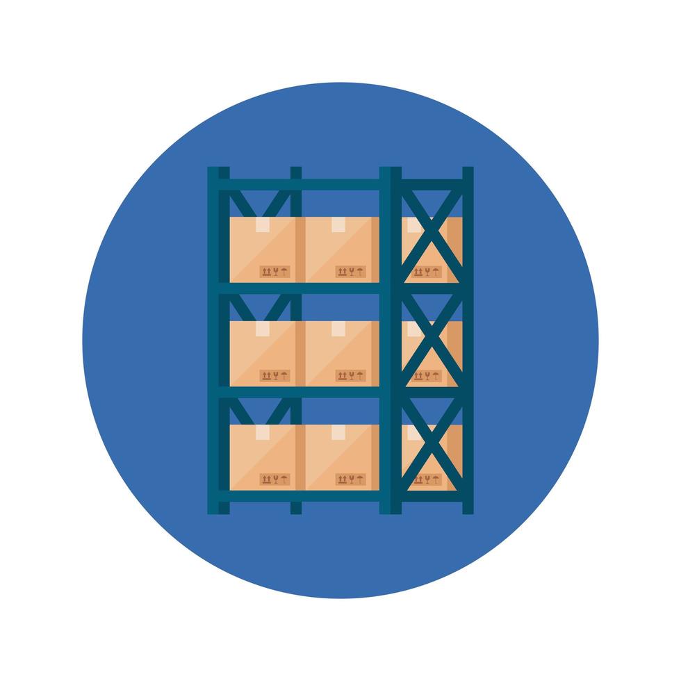 Estanterías de almacén con cajas en bastidor circular. vector