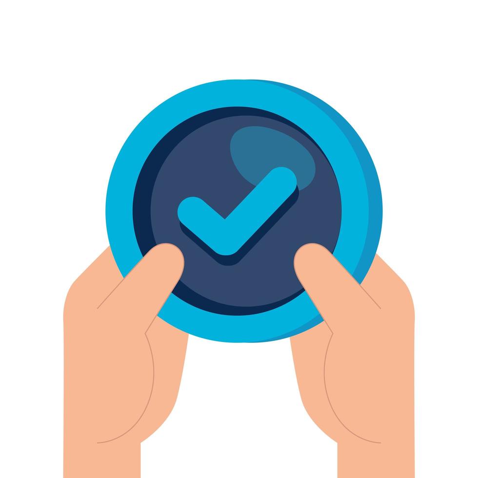 hands with check symbol in frame circular vector