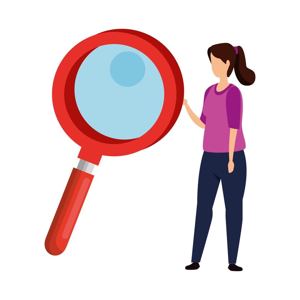 woman and magnifying glass instrument isolated icon vector