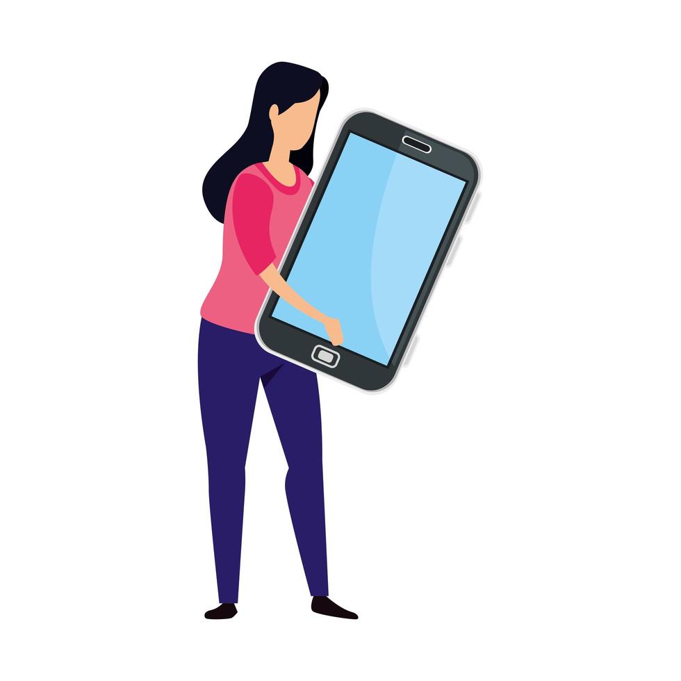 woman and smartphone technology isolated icon vector