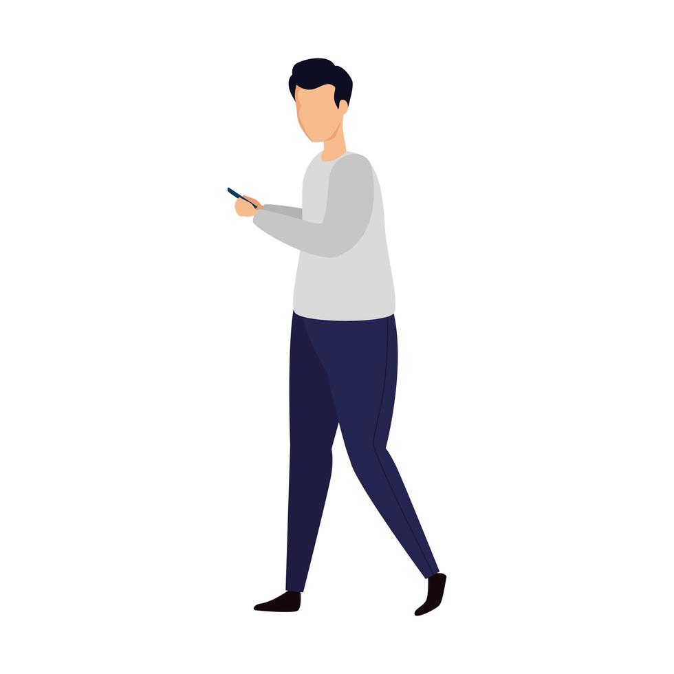 joven caminando con smartphone vector